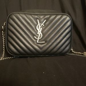 YSL black camera bag with chain strap